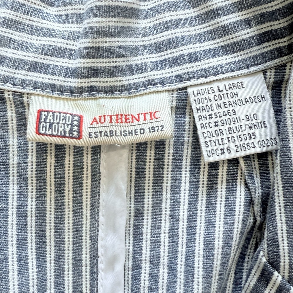 Faded Glory Vtg Denim Blazer Womens Large Pockets Pin Stripes Striped Blue - Picture 2 of 3